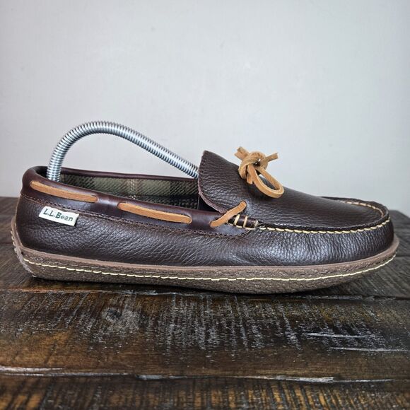 NEW LL Bean Moccasin Mens Size 8 Classic Slip On Shoes Leather Brown
